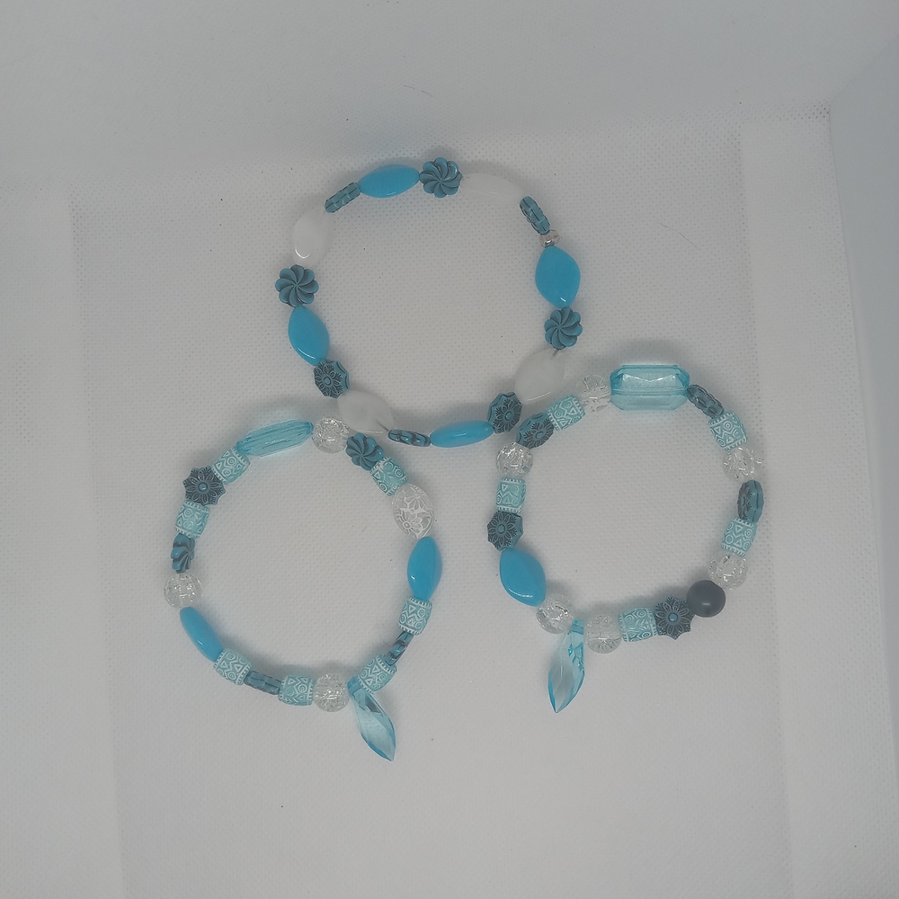 Blue and White Beaded Bracelets Set